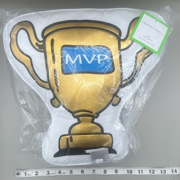 Charter Club Kids Decorative Figural MVP Trophy Pillow in White & Gold NEW - Picture 7 of 8